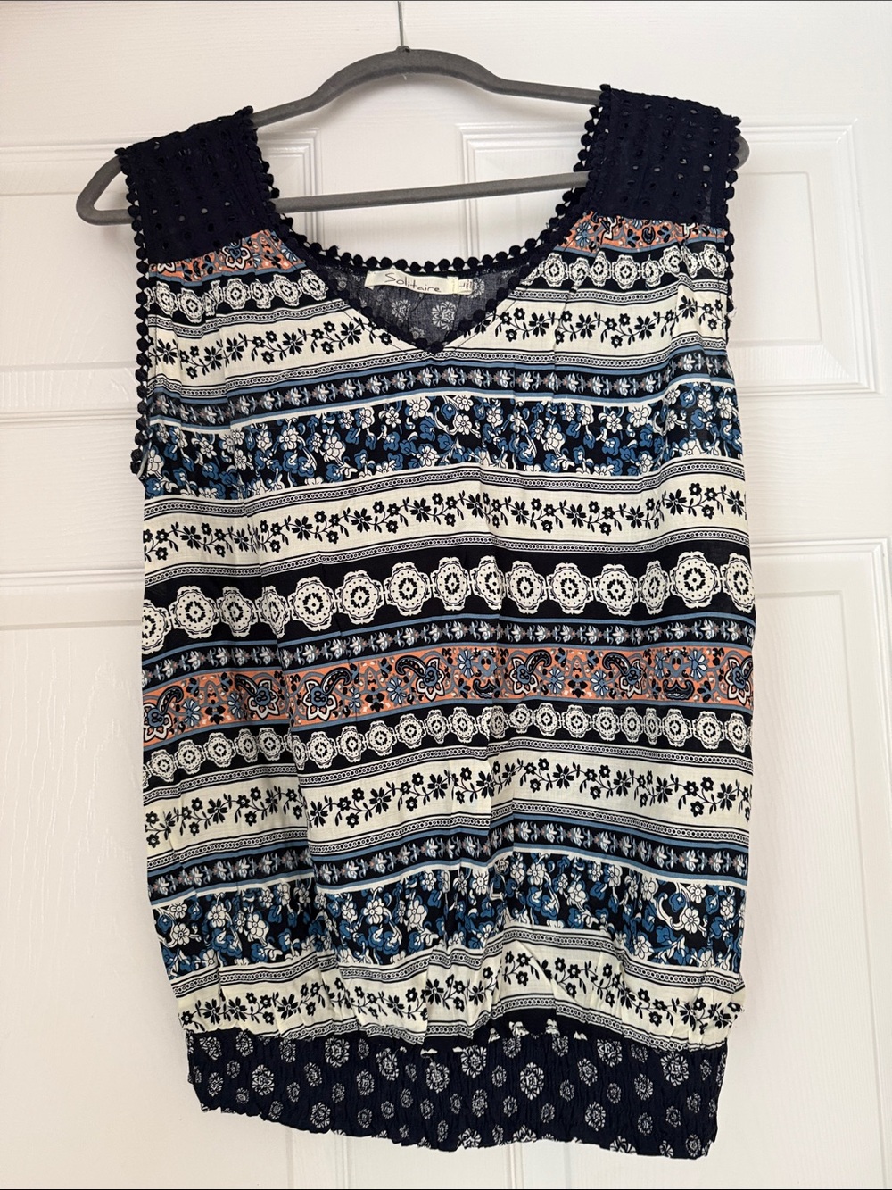 Solitaire Navy Cream & Coral Patterned Tank Top